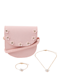 Angels by Accessorize Kids' Gem Flower Flapover Bag and Accessories Set, Pink, Pink