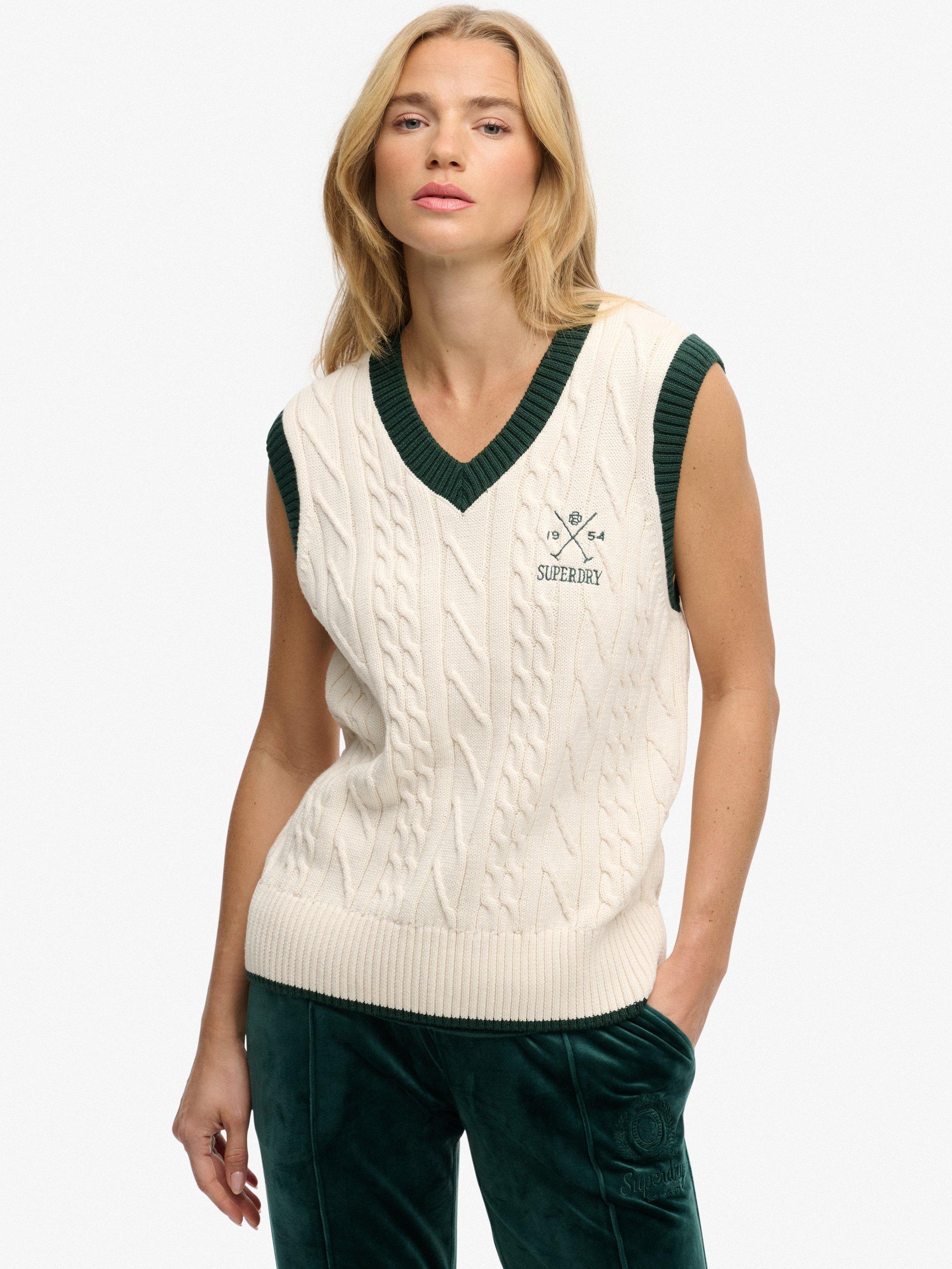 Product image 1 of 5, which shows Superdry Heritage Knitted Tank Top, Desert Bone/Off White, 16