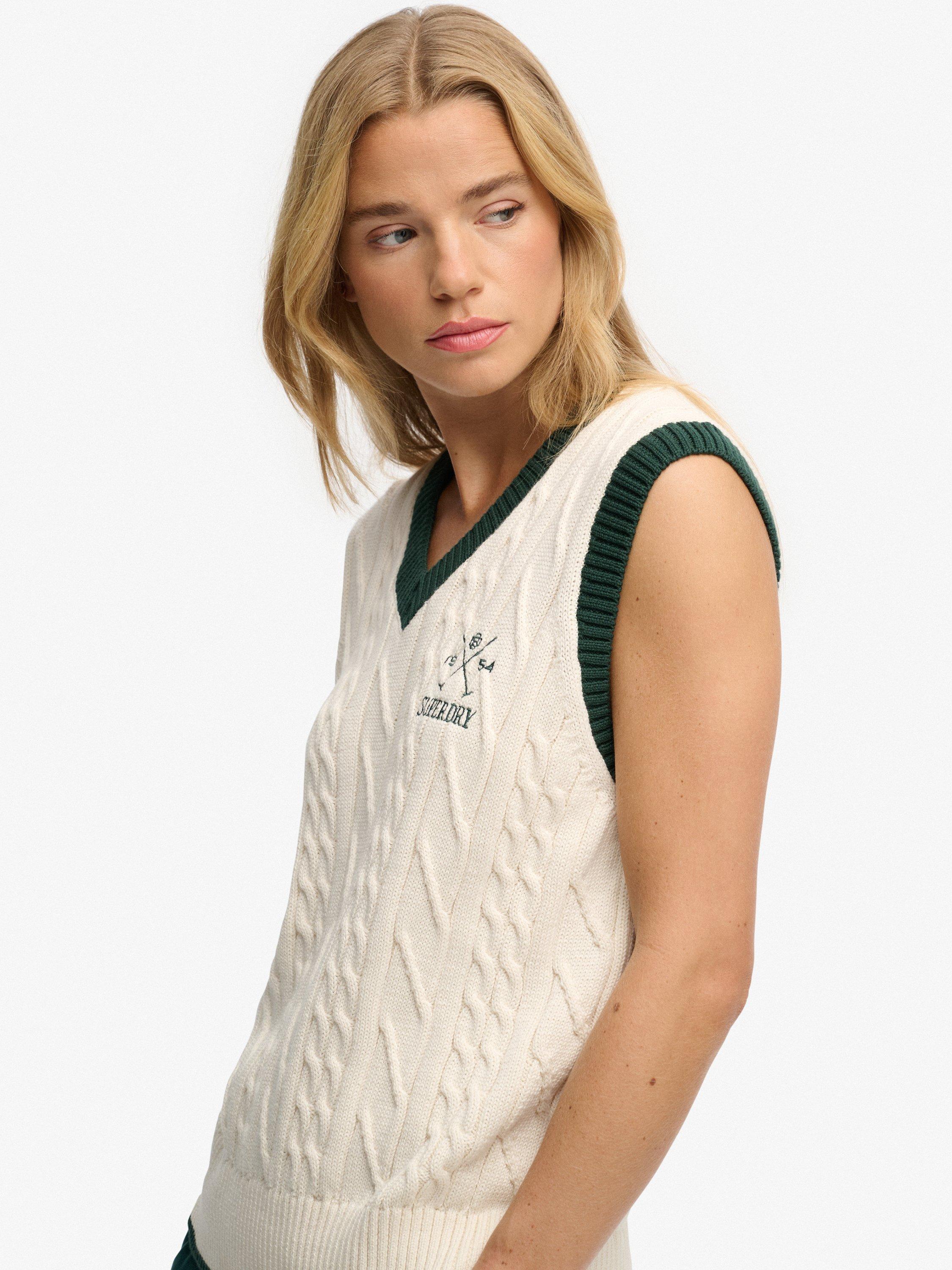 Product image 4 of 5, which shows Superdry Heritage Knitted Tank Top, Desert Bone/Off White, 16