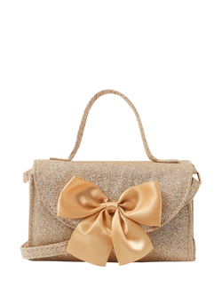 Angels by Accessorize Kids' Satin Bow Glitter Bag, Gold, Gold