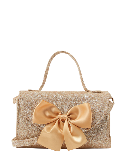 Angels by Accessorize Kids' Satin Bow Glitter Bag, Gold, Gold