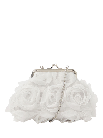 Angels by Accessorize Kids' Ruffle Blooms Clip Frame Bag, Ivory, Ivory