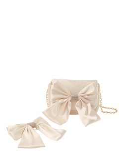Angels by Accessorize Kids' Flapover Bow Bag and Hair Clip Set, Pale Gold, Pale Gold