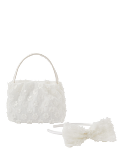 Angels by Accessorize Kids' Sequin Mesh Bag and Headband Set, Ivory, Ivory