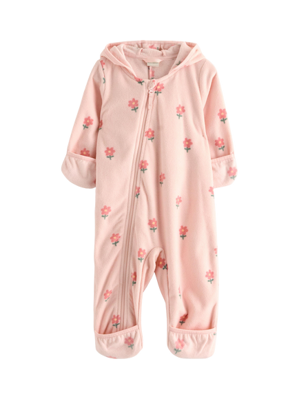 Lindex Baby Outdoor Floral Hooded Pramsuit, Light Dusty Pink, Light Dusty Pink