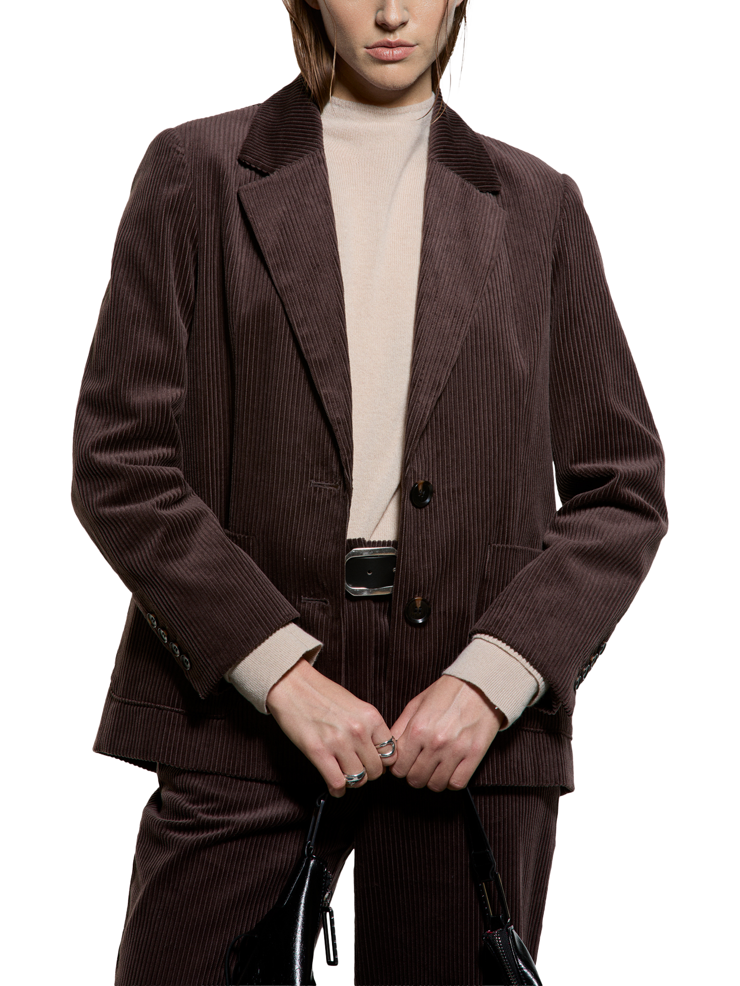 Product image 1 of 4, which shows SISLEY Corduroy Velvet Jacket, Dark Brown, 8