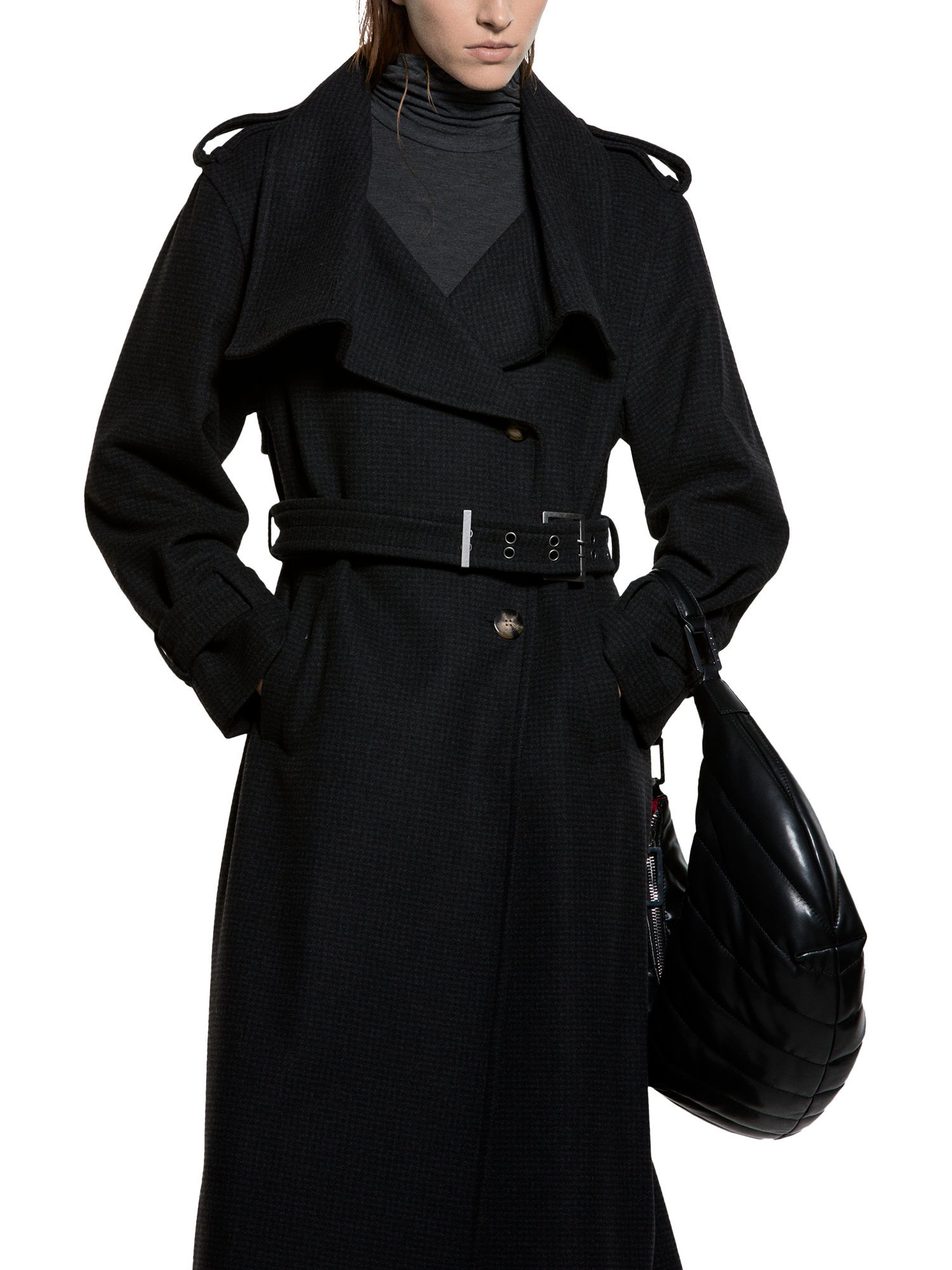 Product image 1 of 4, which shows SISLEY Long Sleeve Collared Long Coat, Dark Grey, 8