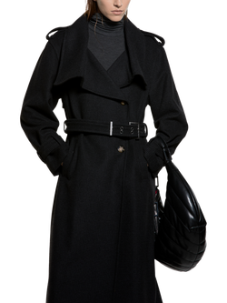 SISLEY Long Sleeve Collared Long Coat, Dark Grey, Dark Grey