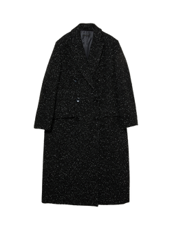 SISLEY Boucle Double Breasted Wool Blend Coat, Black, Black