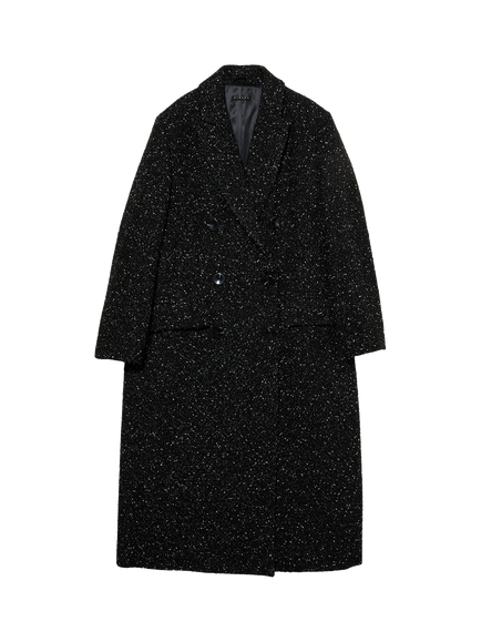 SISLEY Boucle Double Breasted Wool Blend Coat, Black, Black