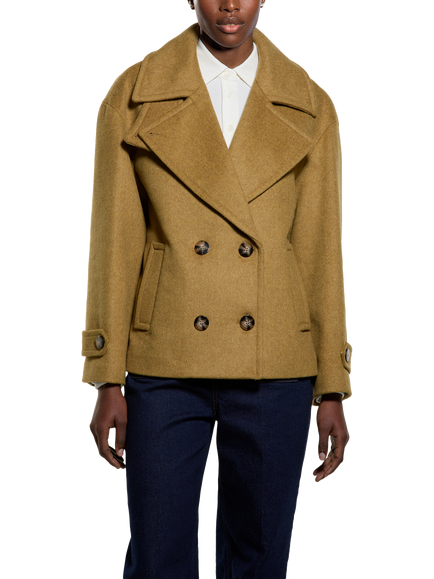 SISLEY Oversized Double Breasted Peacoat, Mustard, Mustard