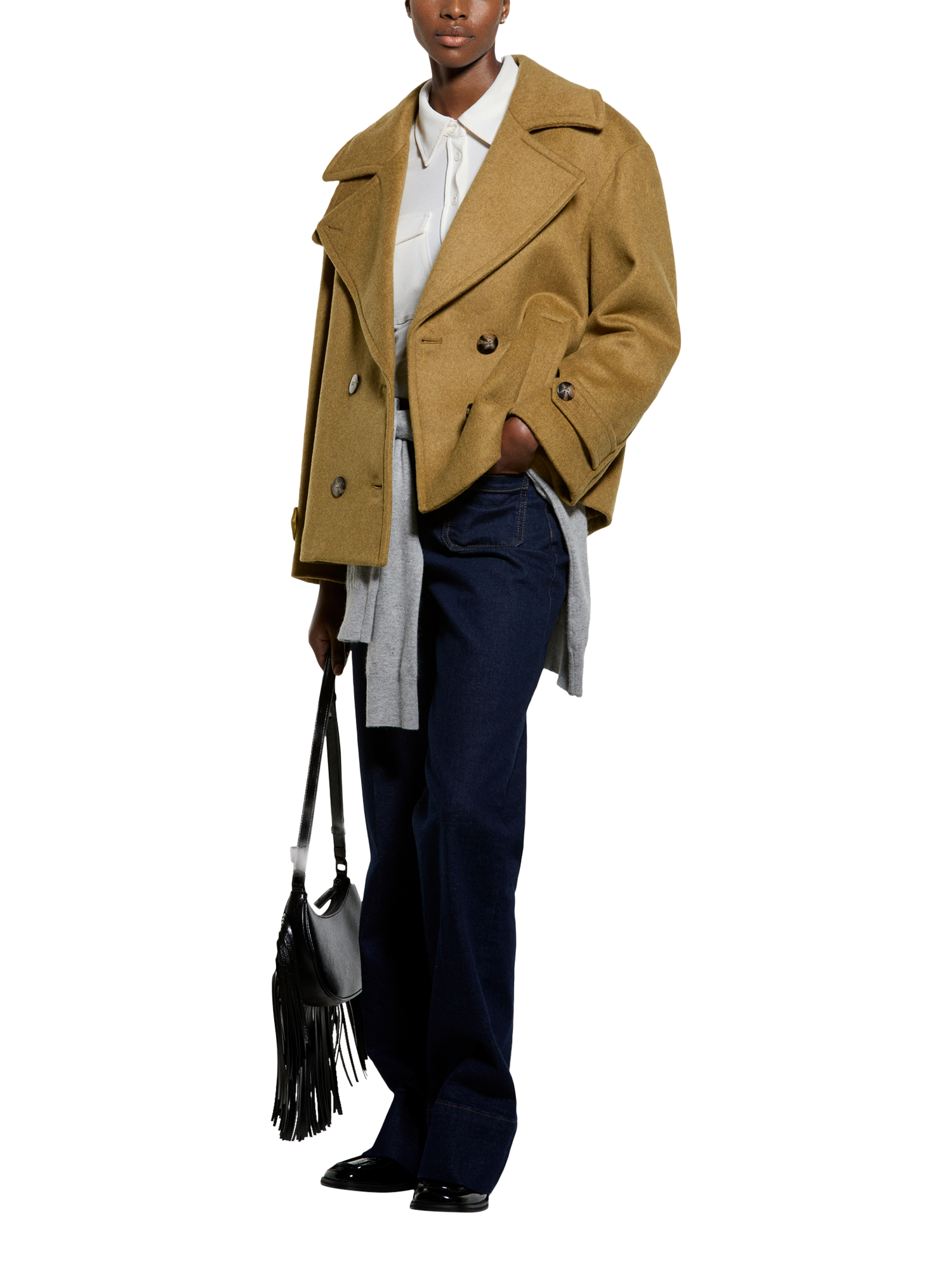Product image 3 of 4, which shows SISLEY Oversized Double Breasted Peacoat, Mustard, 8