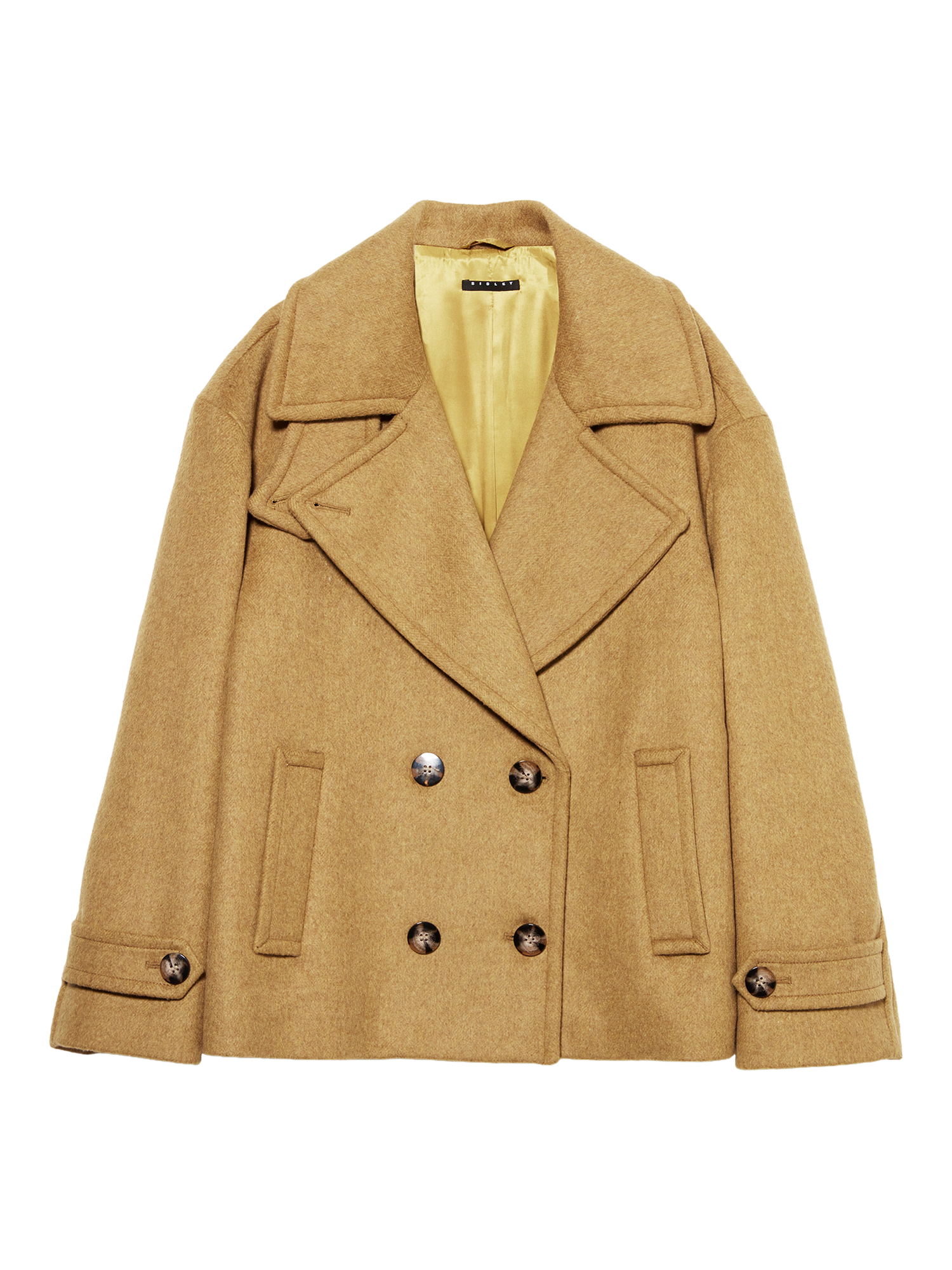 Product image 4 of 4, which shows SISLEY Oversized Double Breasted Peacoat, Mustard, 8