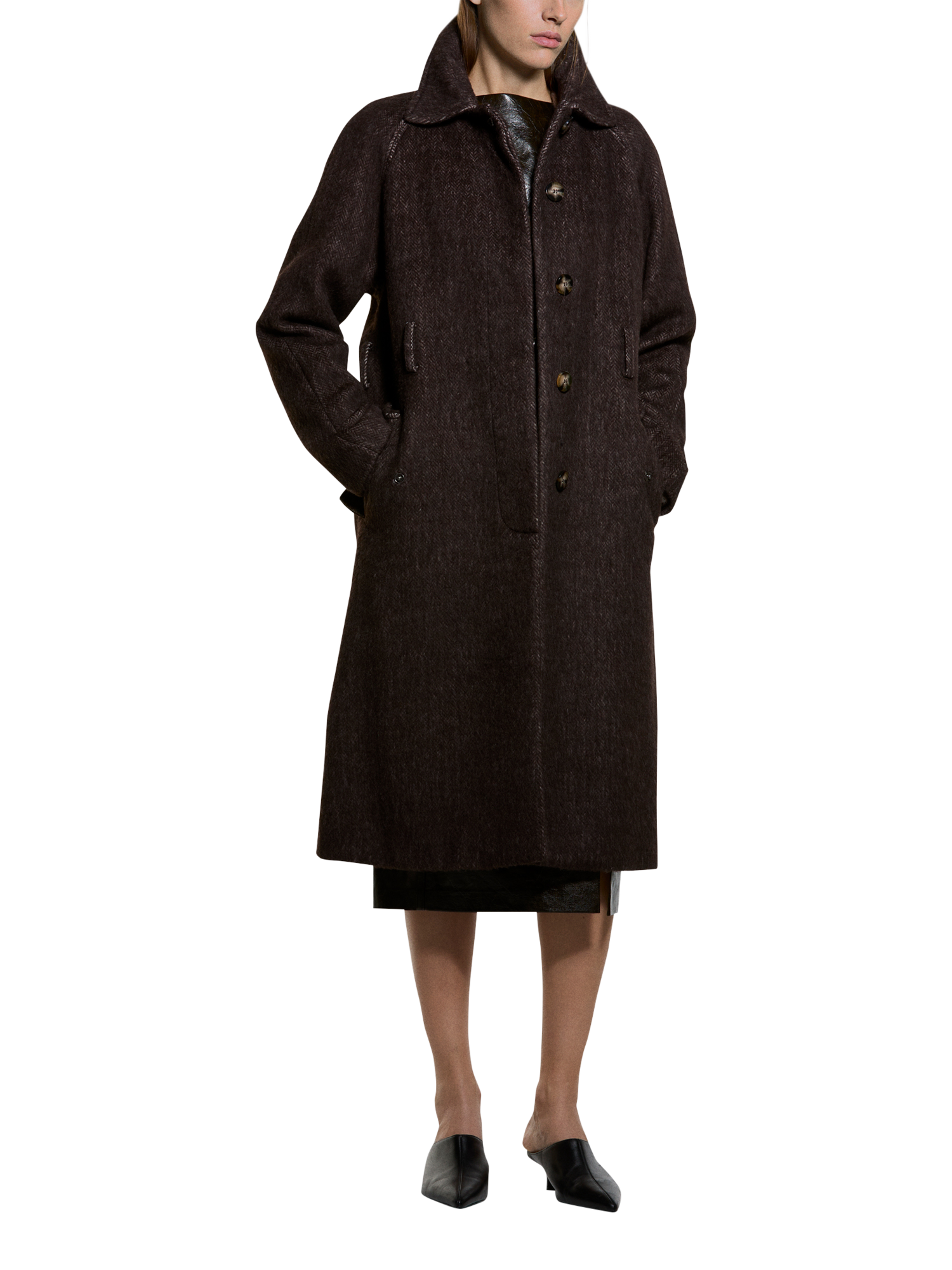 Product image 1 of 4, which shows SISLEY Long Sleeve Collared Knee Length Coat, Brown, 8