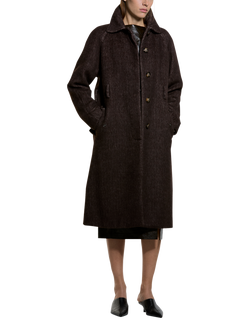 SISLEY Long Sleeve Collared Knee Length Coat, Brown, Brown