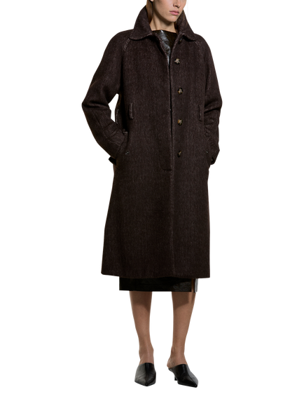 SISLEY Long Sleeve Collared Knee Length Coat, Brown, Brown