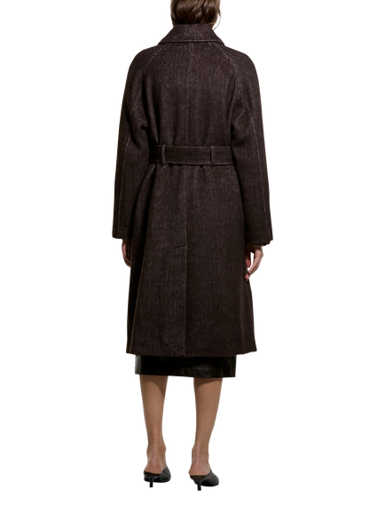 SISLEY Long Sleeve Collared Knee Length Coat, Brown - view 2, Brown