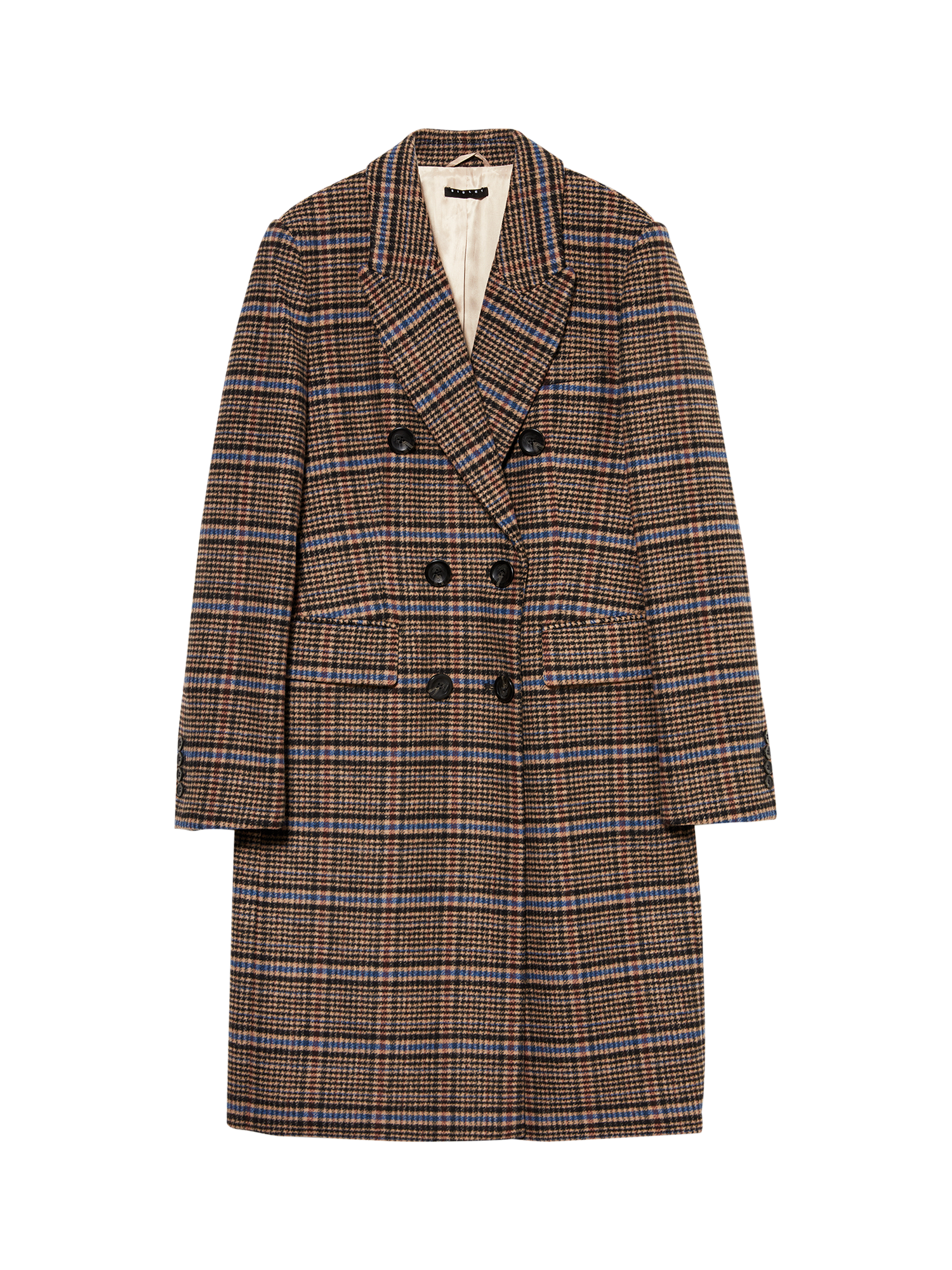 Product image 1 of 1, which shows SISLEY Checked Slim Fit Long Coat, Brown/Multi, 8