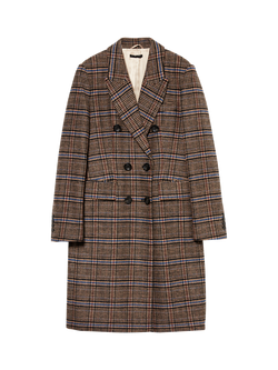 SISLEY Checked Slim Fit Long Coat, Brown/Multi, Brown/Multi