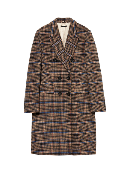 SISLEY Checked Slim Fit Long Coat, Brown/Multi, Brown/Multi