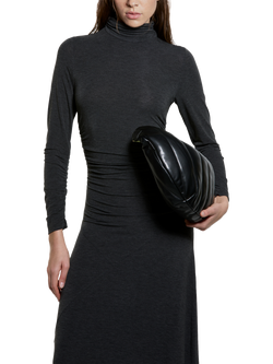 SISLEY Long Sleeve High Neck Maxi Dress, Medium Grey Melange - view 2, Medium Grey Melange