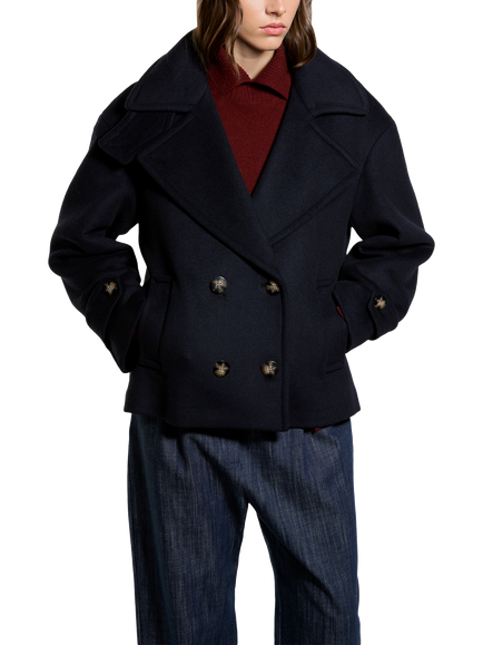 SISLEY Oversized Double Breasted Peacoat, Night Blue, Night Blue