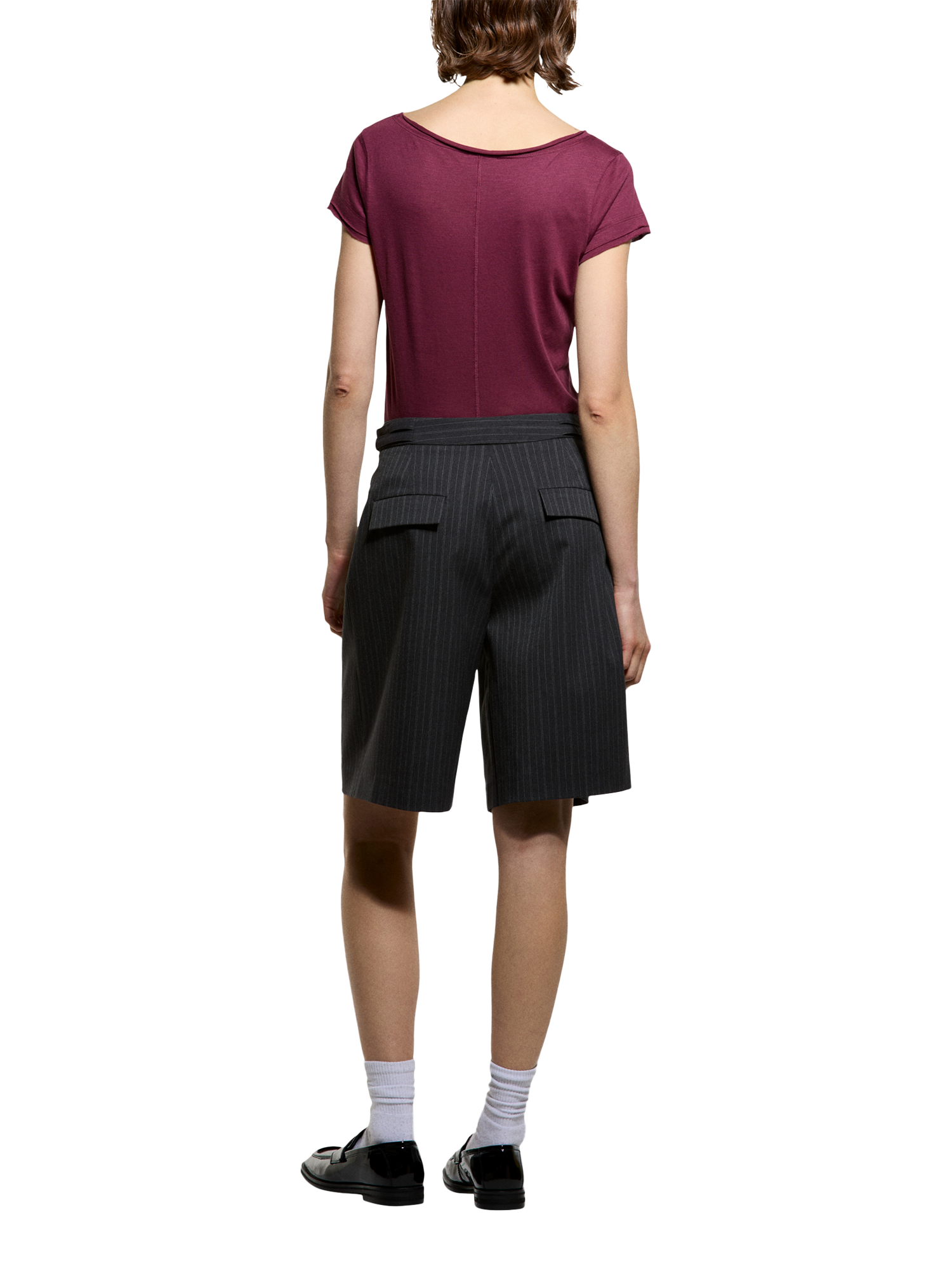 Product image 2 of 5, which shows SISLEY Pinstripe Tailored Bermuda Shorts, Black, 8