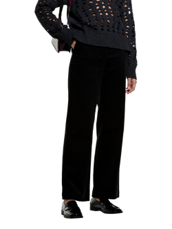 SISLEY Cotton Modal Blend Cropped Velvet Trousers, Black, Black