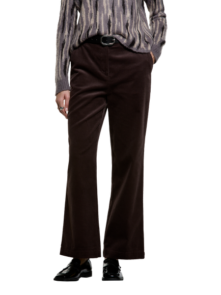 SISLEY Velvet Cropped Trousers, Dark Brown, Dark Brown