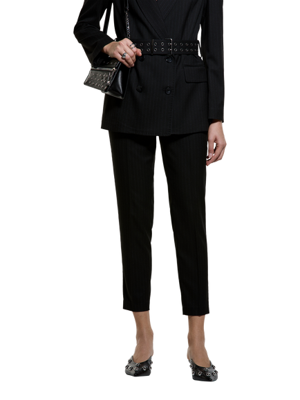 SISLEY Low Waist Straight Leg Cropped Trousers, Black, Black
