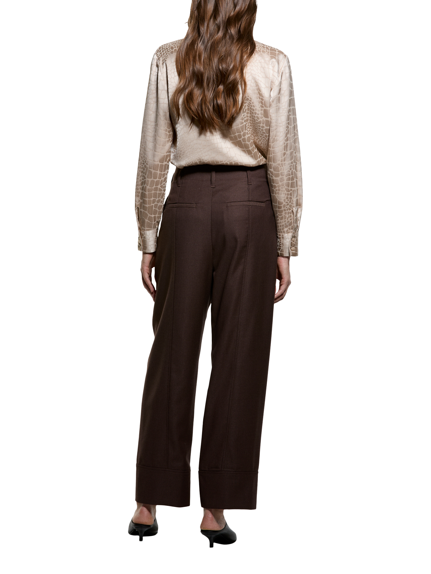 Product image 2 of 5, which shows SISLEY Snake Print Tie Neck Top, Sand, L
