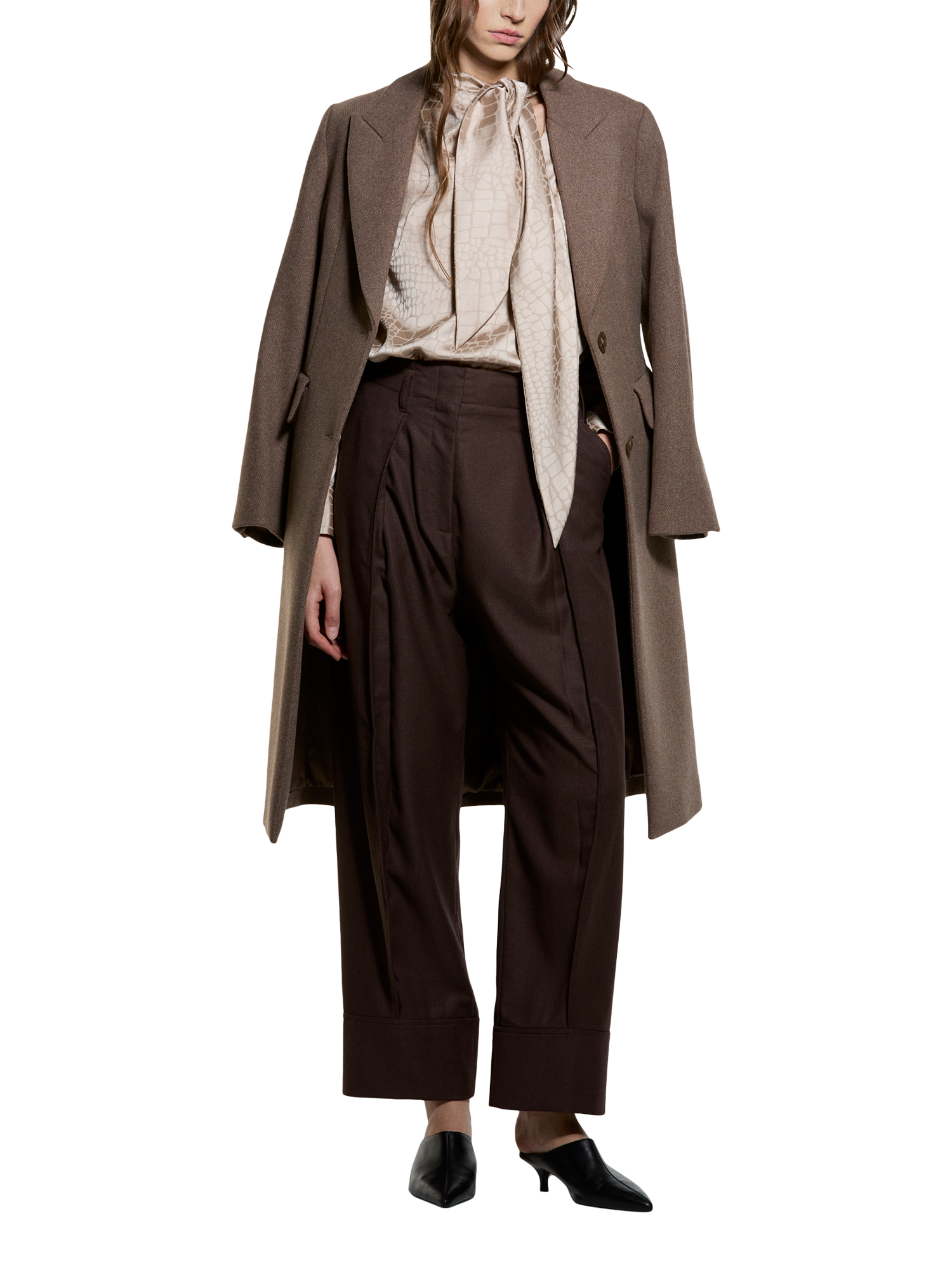 Product image 3 of 5, which shows SISLEY Snake Print Tie Neck Top, Sand, L