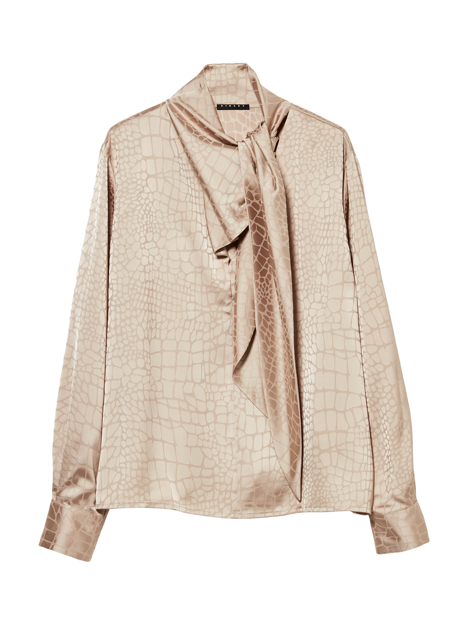 Product image 5 of 5, which shows SISLEY Snake Print Tie Neck Top, Sand, L