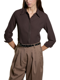 SISLEY Slim Fit Long Sleeve Shirt, Dark Brown, Dark Brown