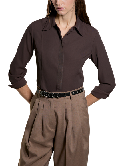 SISLEY Slim Fit Long Sleeve Shirt, Dark Brown, Dark Brown