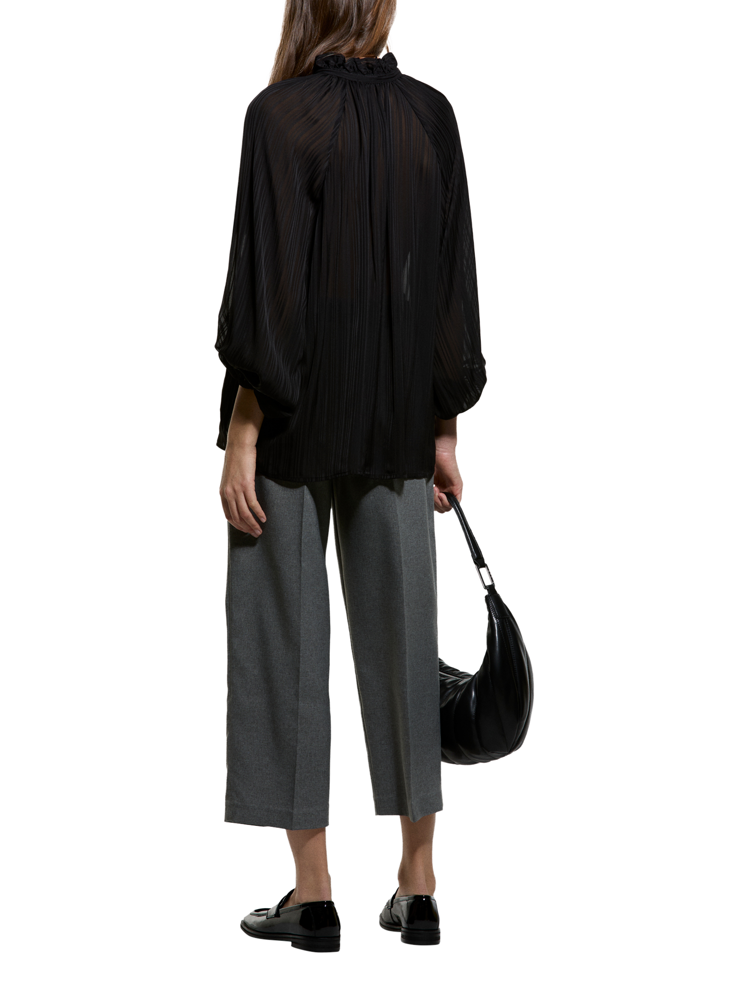 Product image 2 of 5, which shows SISLEY Pleated Tie Neck Top, Black, L