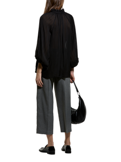 SISLEY Pleated Tie Neck Top, Black - view 2, Black