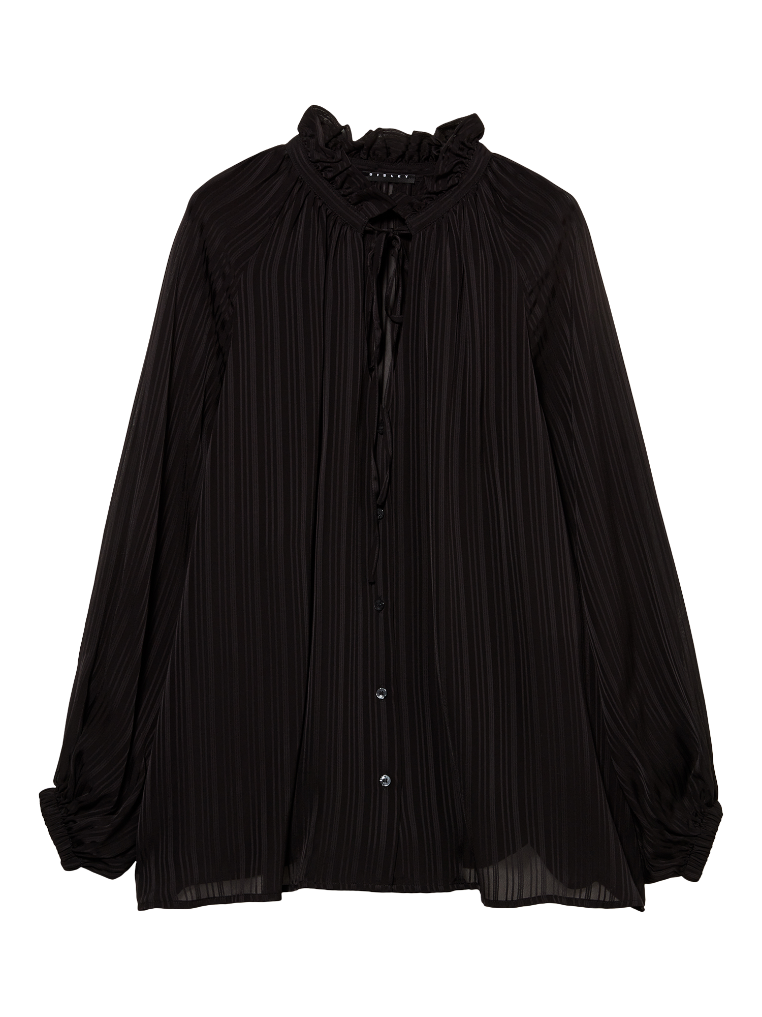 Product image 5 of 5, which shows SISLEY Pleated Tie Neck Top, Black, L