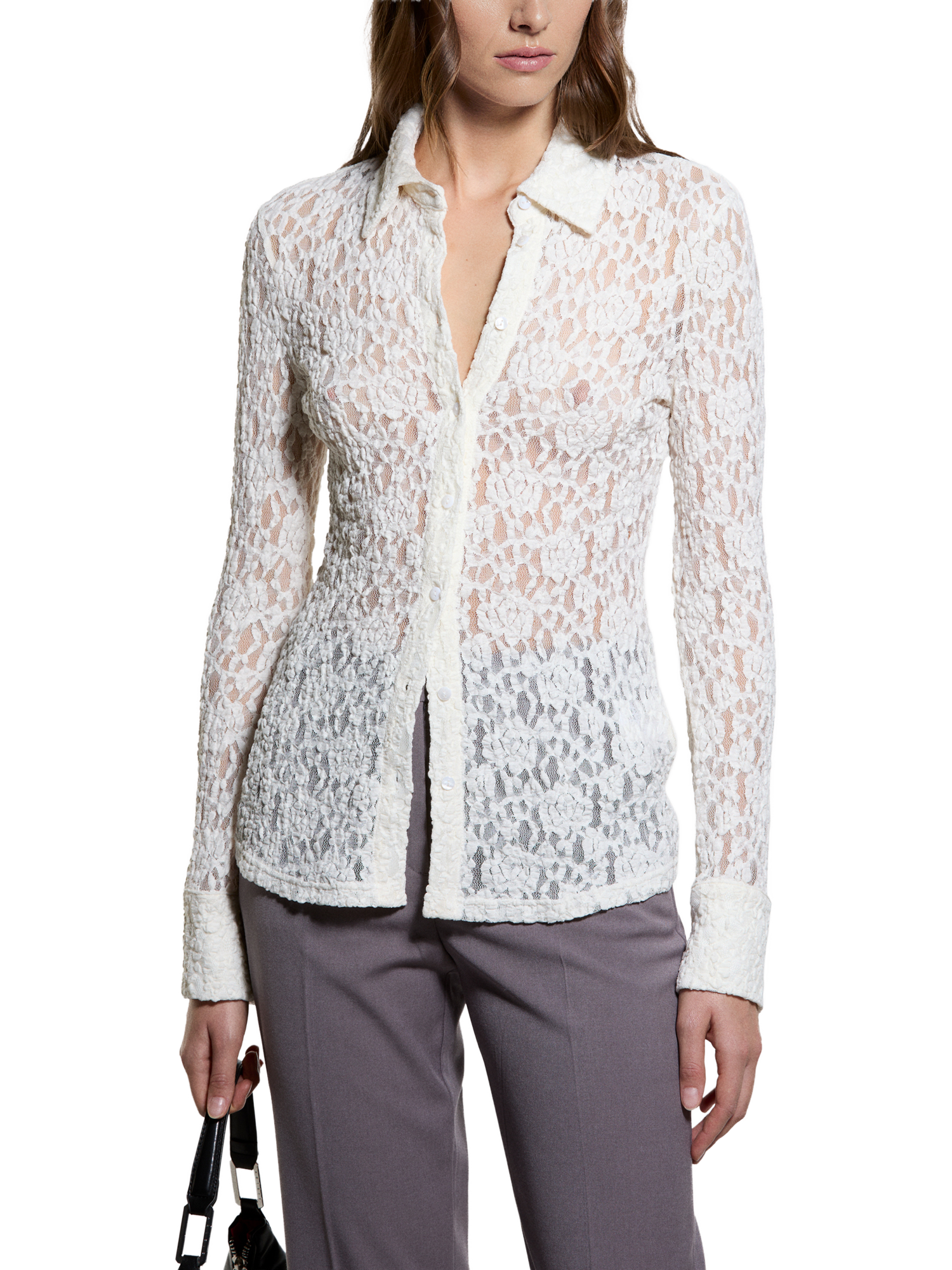 Product image 1 of 5, which shows SISLEY Long Sleeve Lace Shirt, Cream, L