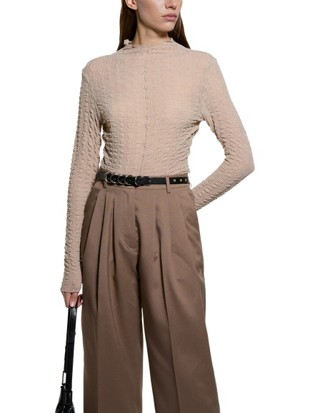 SISLEY Long Sleeve High Neck Blouse, Sand, Sand
