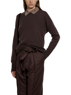 SISLEY Crew Neck Relaxed Wool Rich Jumper, Dark Brown, Dark Brown
