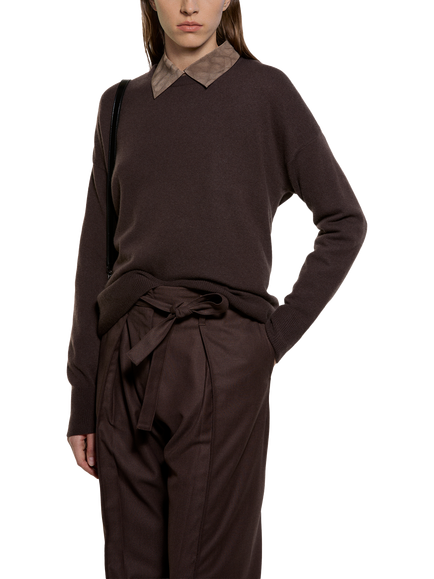 SISLEY Crew Neck Relaxed Wool Rich Jumper, Dark Brown, Dark Brown