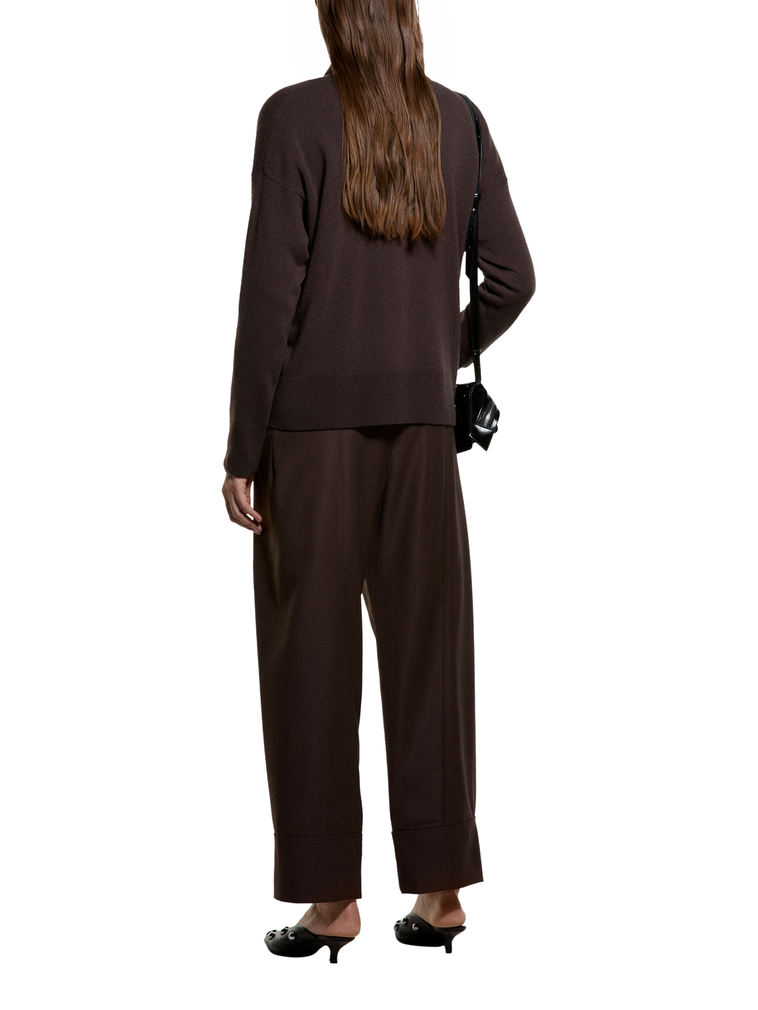 Product image 2 of 4, which shows SISLEY Crew Neck Relaxed Wool Rich Jumper, Dark Brown, L