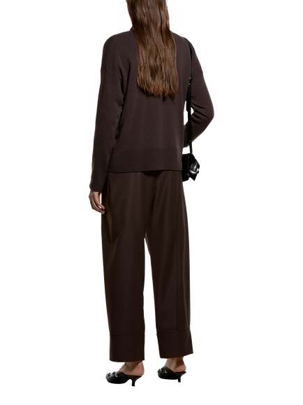 SISLEY Crew Neck Relaxed Wool Rich Jumper, Dark Brown - view 2, Dark Brown