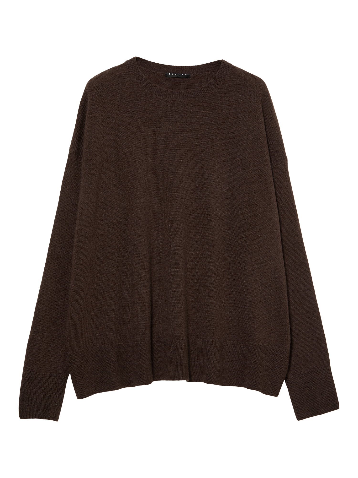 Product image 4 of 4, which shows SISLEY Crew Neck Relaxed Wool Rich Jumper, Dark Brown, L