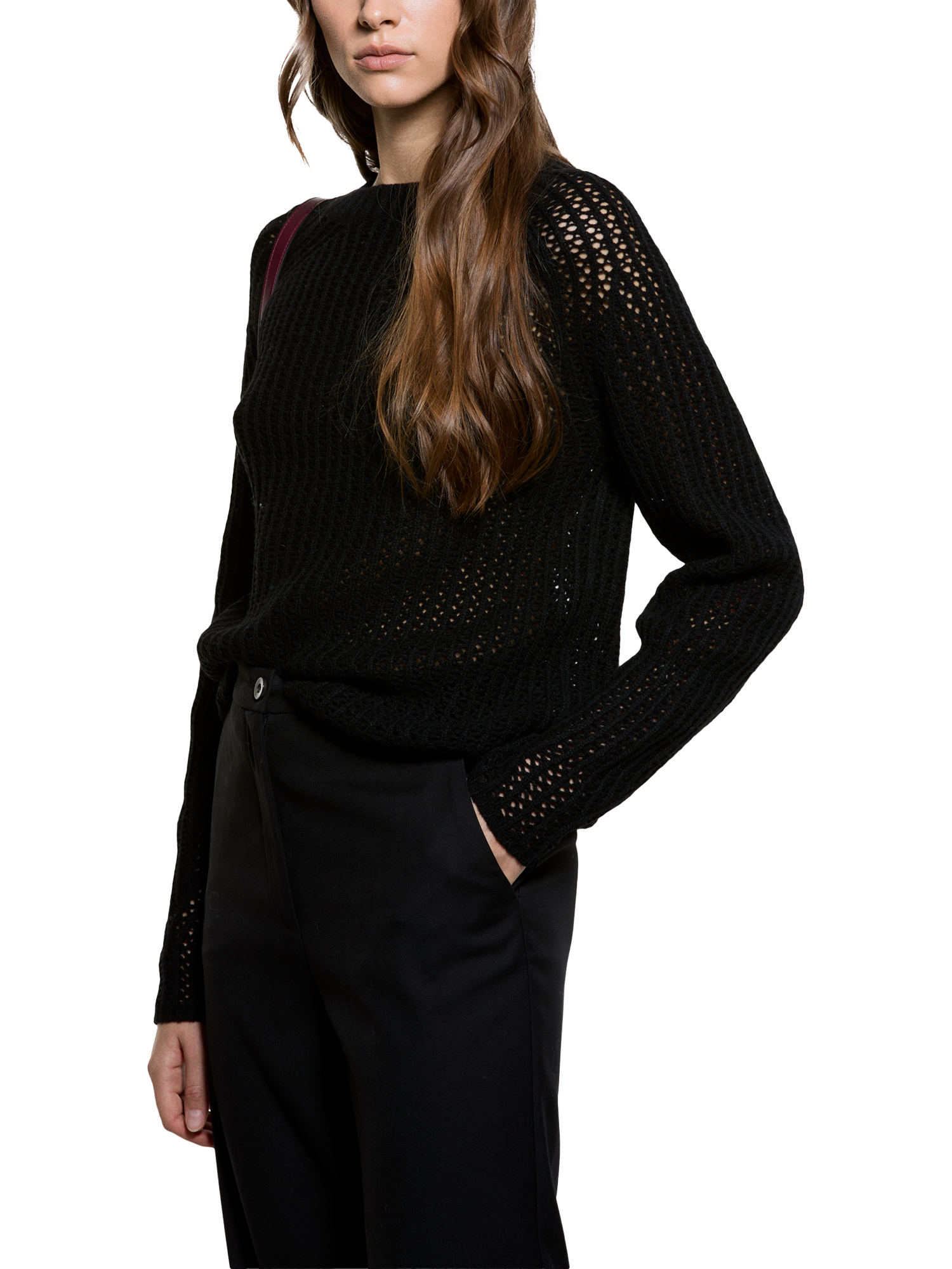 Product image 1 of 4, which shows SISLEY Crew Neck Wool Blend Jumper, Black, L
