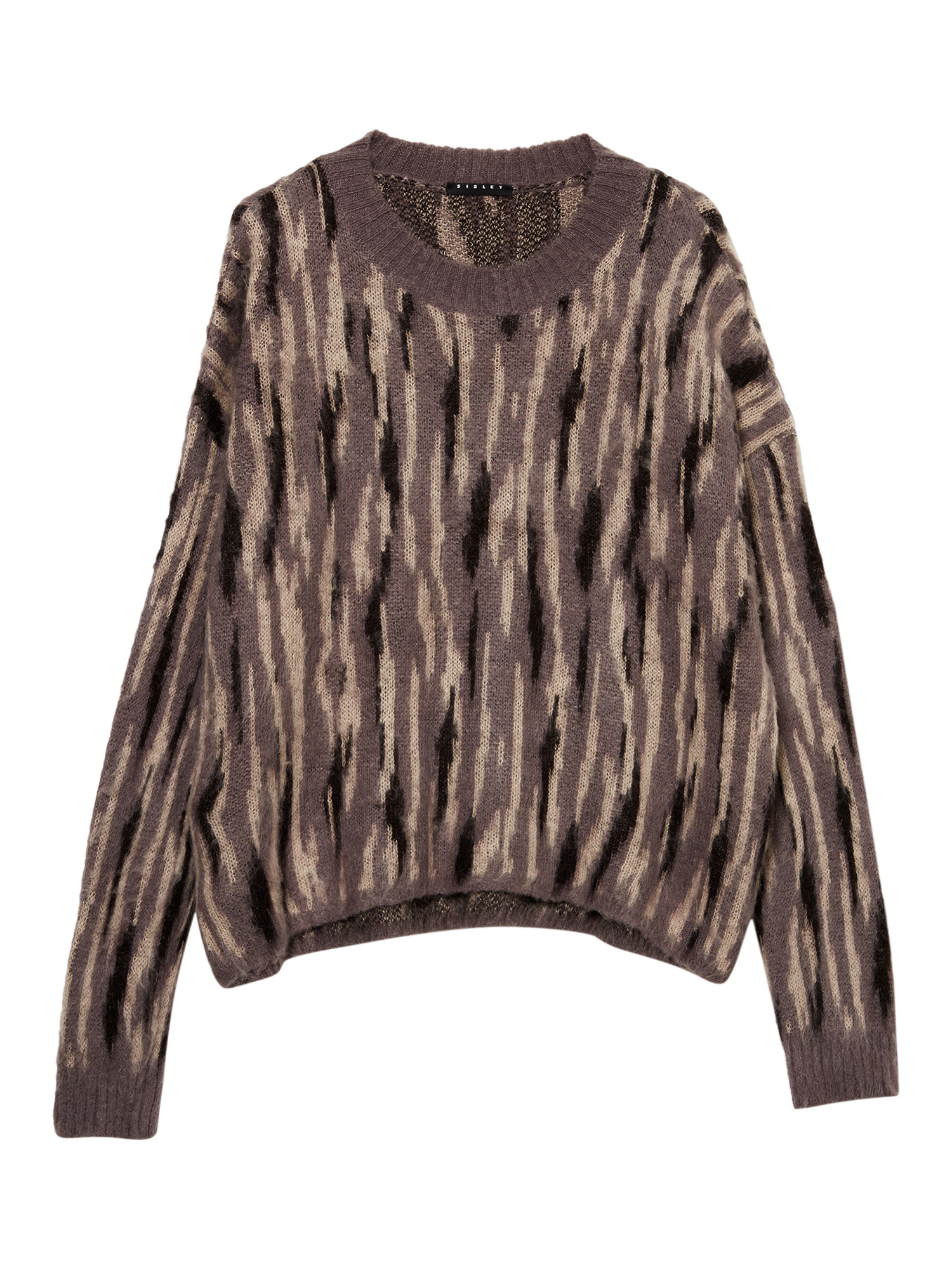 Product image 1 of 1, which shows SISLEY Crew Neck Abstract Animal Print Jumper, Brown/Multi, L