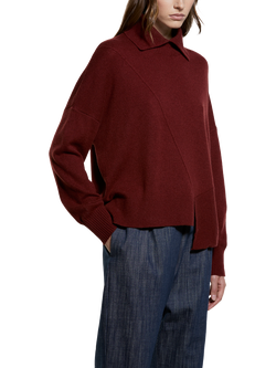 SISLEY Wool Blend Long Sleeve Collared Knit Jumper, Bordeaux, Bordeaux
