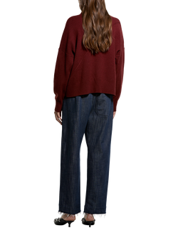 SISLEY Wool Blend Long Sleeve Collared Knit Jumper, Bordeaux - view 2, Bordeaux