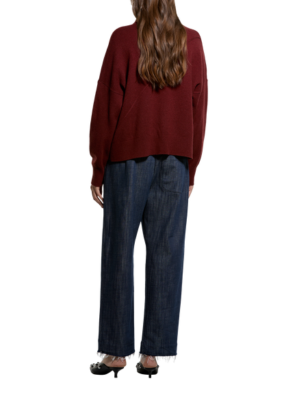 SISLEY Wool Blend Long Sleeve Collared Knit Jumper, Bordeaux - view 2, Bordeaux